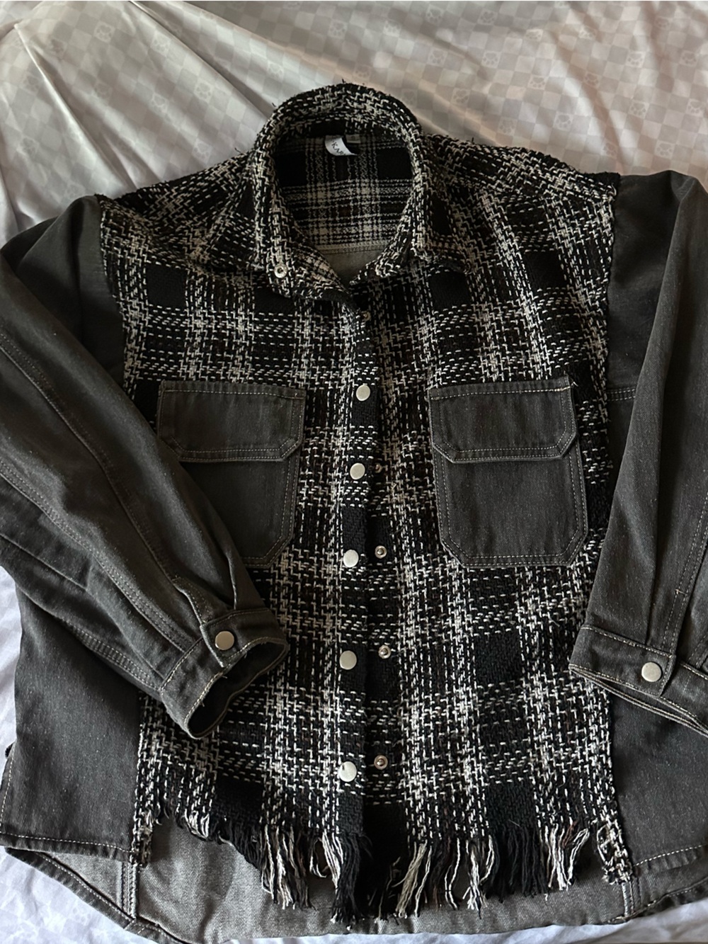Grace + Karma Black & White Plaid Denim Shacket
